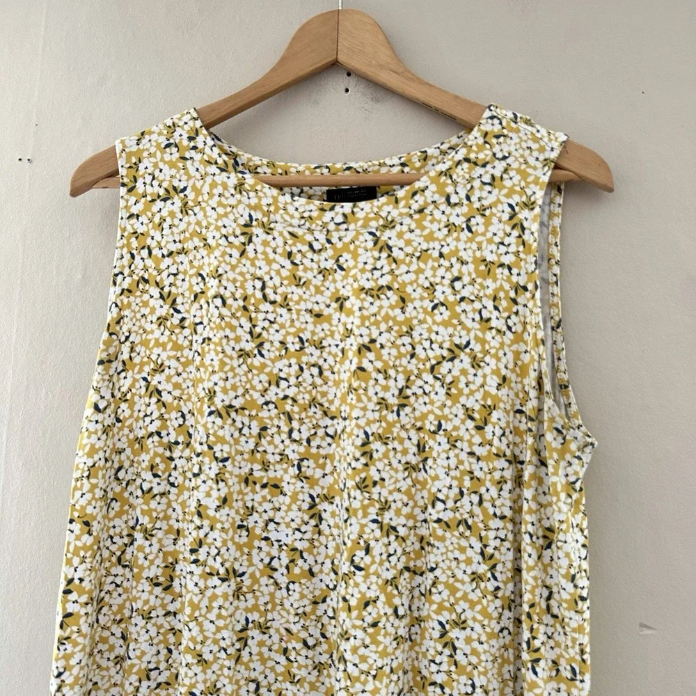 J Jill Wearever Collection Floral Sleeveless Top Size L Yellow Garden Cottage